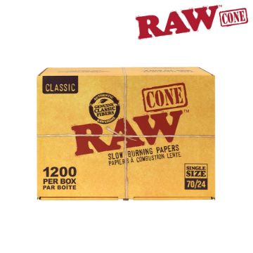 Picture of RAW CLASSIC NATURAL UNREFINED PRE-ROLLED CONES 70/24mm for USE in MANUFACTURING- BOX/1200